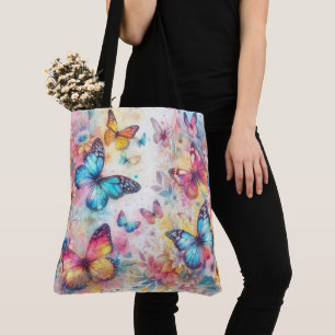  geïnspireerde Waterverf Bloemenvlinders Tote Bag