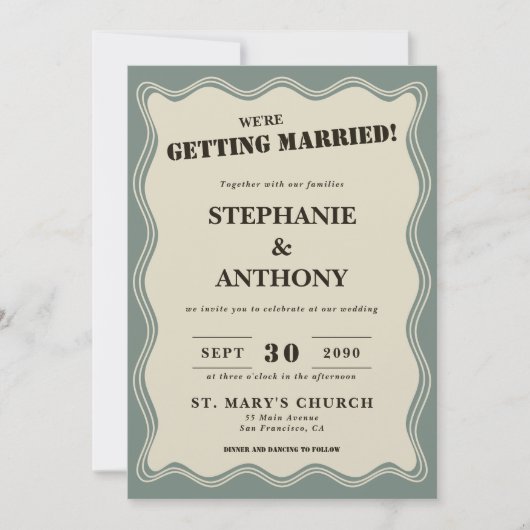  geïnspireerde Wavy Border op Sage Green Wedding Kaart (Voorkant)