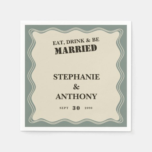 geïnspireerde Wavy Border op Sage Green Wedding Servet (Voorkant)