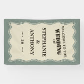  geïnspireerde Wavy Border op Sage Green Wedding Spandoek (Horizontaal)