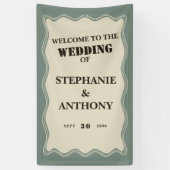  geïnspireerde Wavy Border op Sage Green Wedding Spandoek (Verticaal)