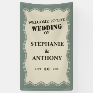  geïnspireerde Wavy Border op Sage Green Wedding Spandoek