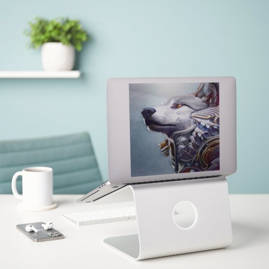 geïnspireerde Wolf Head Art - Nostalgisch Sticker (Laptop op bureau)