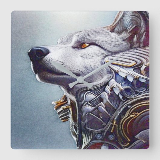  geïnspireerde Wolf Head Art - Nostalgisch Vierkante Klok (Voorkant)
