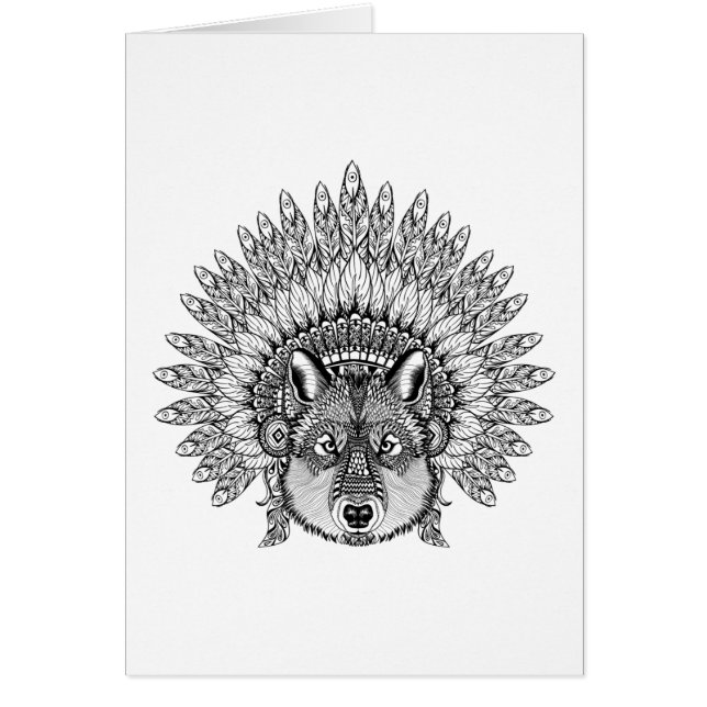 Geïnspireerde wolf in de vertederde oorlogsbonnet (Voorkant)