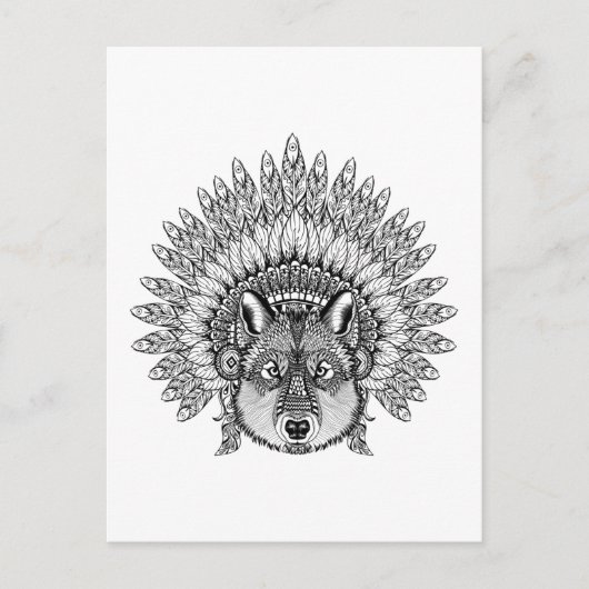 Geïnspireerde wolf in de vertederde oorlogsbonnet briefkaart (Voorkant)