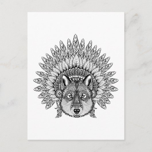 Geïnspireerde wolf in de vertederde oorlogsbonnet briefkaart (Voorkant)