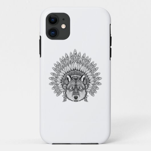 Geïnspireerde wolf in de vertederde oorlogsbonnet Case-Mate iPhone case (Achterkant)