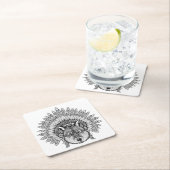 Geïnspireerde wolf in de vertederde oorlogsbonnet kartonnen onderzetters (Insitu)