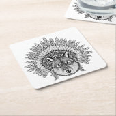 Geïnspireerde wolf in de vertederde oorlogsbonnet kartonnen onderzetters (Schuin)