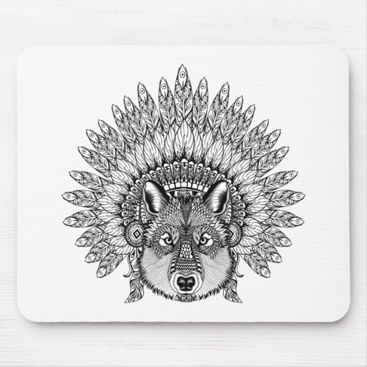 Geïnspireerde wolf in de vertederde oorlogsbonnet muismat (Voorkant)