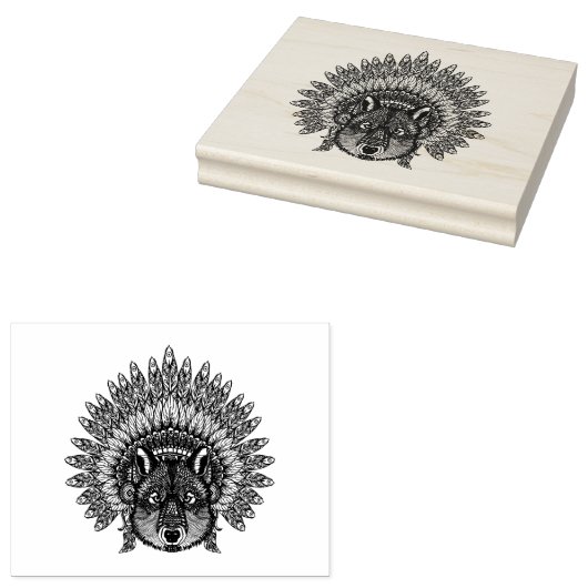 Geïnspireerde wolf in de vertederde oorlogsbonnet rubberstempel (Gestempeld)