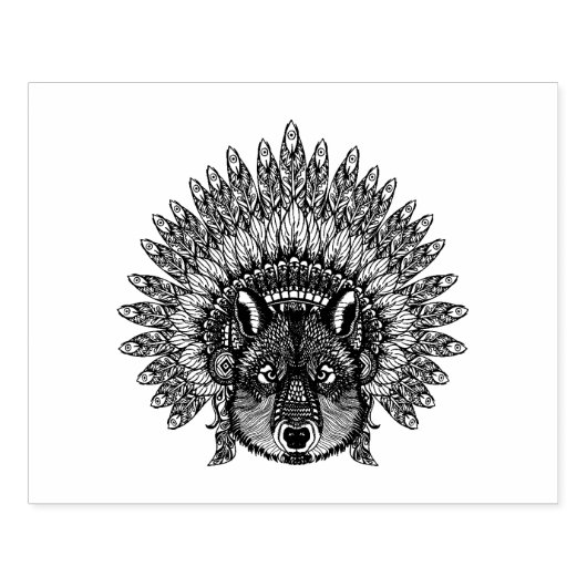 Geïnspireerde wolf in de vertederde oorlogsbonnet rubberstempel (Afrduk)