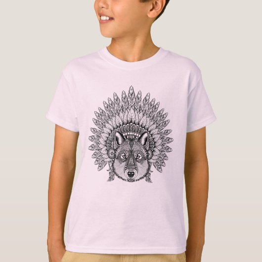 Geïnspireerde wolf in de vertederde oorlogsbonnet t-shirt (Voorkant)
