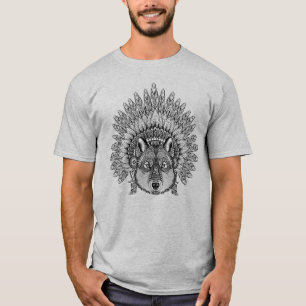 Geïnspireerde wolf in de vertederde oorlogsbonnet t-shirt