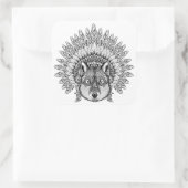Geïnspireerde wolf in de vertederde oorlogsbonnet vierkante sticker (Tas)