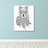 Geïnspireerde Wolf met Dreamcatcher 6 Canvas Afdruk (Insitu (Houten vloer))