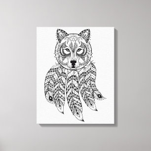 Geïnspireerde Wolf met Dreamcatcher 6 Canvas Afdruk