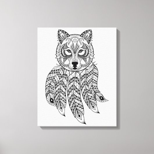 Geïnspireerde Wolf met Dreamcatcher 6 Canvas Afdruk (Voorkant)