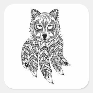 Geïnspireerde wolf met drocatcher vierkante sticker