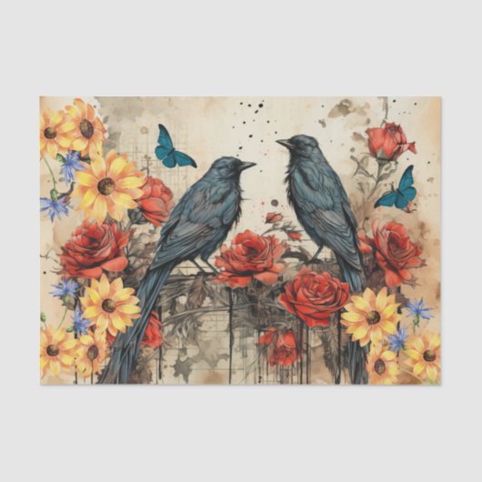  geïnspireerde zonnebloemen rode rozen raven tissuepapier (Voorkant)