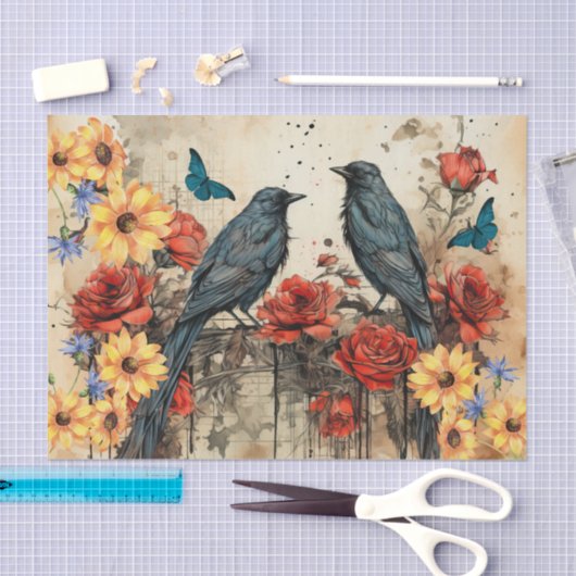  geïnspireerde zonnebloemen rode rozen raven tissuepapier (Craft)