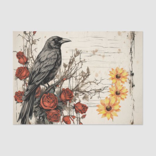  geïnspireerde zonnebloemen rode rozen raven tissuepapier (Voorkant)