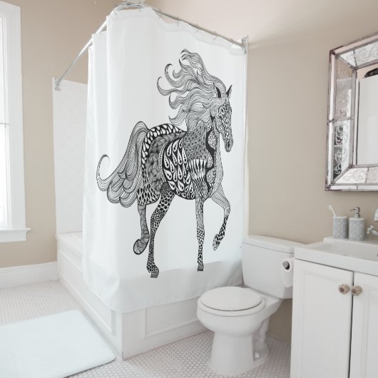 Geïnspireerde zwarte paarden douchegordijn (In situ)