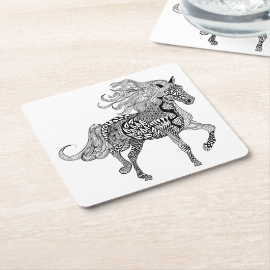 Geïnspireerde zwarte paarden kartonnen onderzetters (Schuin)