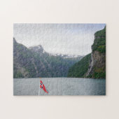 Geiranger fjord met puzzel onder Noorse vlag Legpuzzel (Horizontaal)