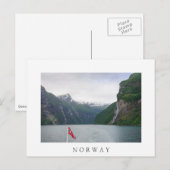 Geiranger fjord met witte briefkaart met Noorse vl (Voorkant / Achterkant)