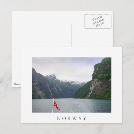 Geiranger fjord met witte briefkaart met Noorse vl (Voorkant / Achterkant)