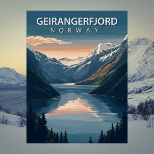 Geirangerfjord Noorwegen Besneeuwde Bergen Reizen Briefkaart