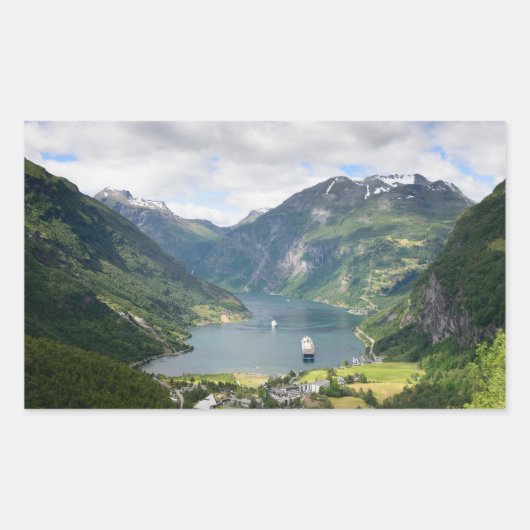 Geirangerfjord uitzicht in Noorwegen rechthoekige  Rechthoekige Sticker (Voorkant)