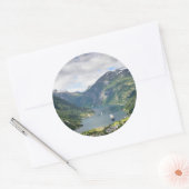 Geirangerfjord uitzicht in Noorwegen ronde sticker (Envelop)