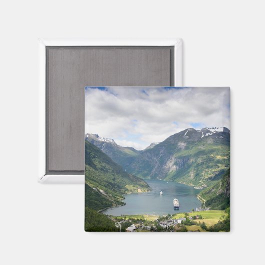 Geirangerfjord uitzicht in Noorwegen vierkante mag Magneet (Voorkant / Achterkant)