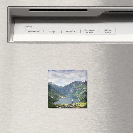 Geirangerfjord uitzicht in Noorwegen vierkante mag Magneet (Insitu (Vaatwasser))