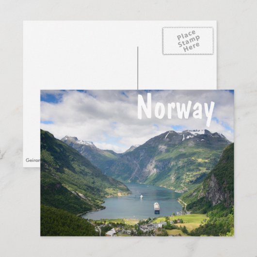 Geirangerfjord witte tekst briefkaart (Voorkant / Achterkant)