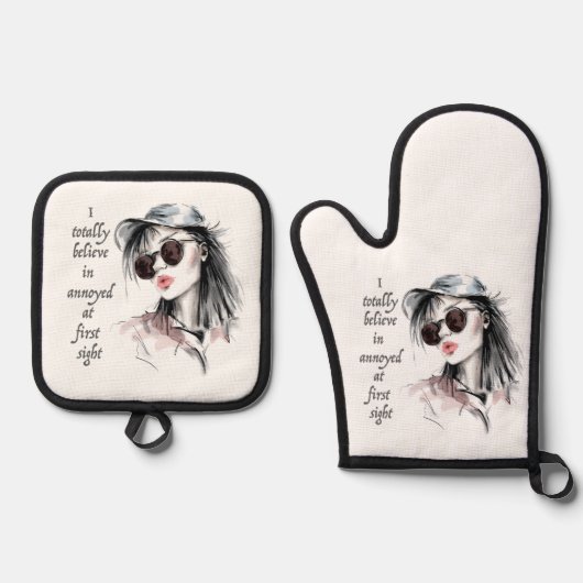 Geïrriteerd op het eerste gezicht ovenwant & pannenlap set (Voorkant)