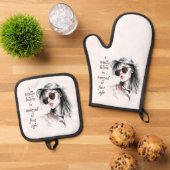 Geïrriteerd op het eerste gezicht ovenwant & pannenlap set (Top down)