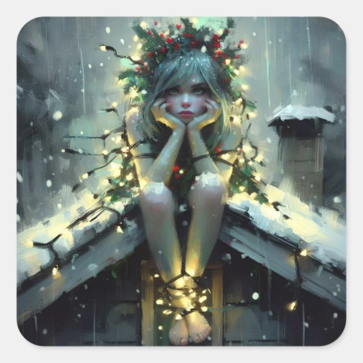 Geïrriteerde Fairy Kerstverlichting Vierkante Sticker (Voorkant)