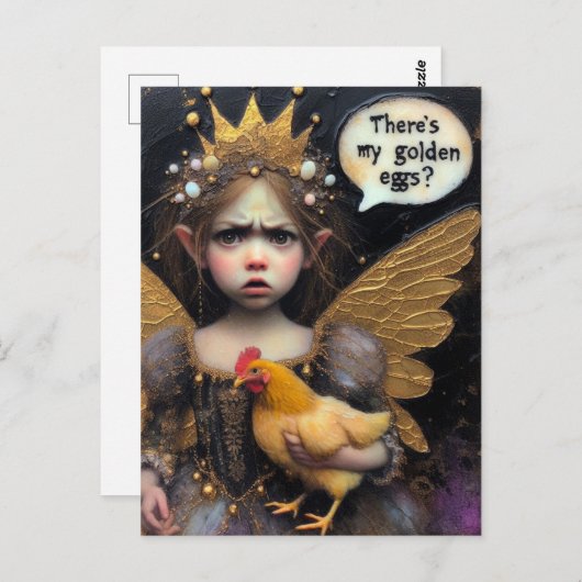 Geïrriteerde fee met een kip briefkaart (Voorkant / Achterkant)