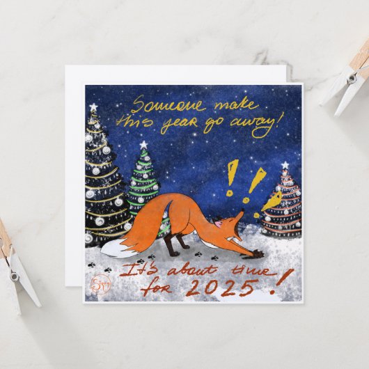 Geïrriteerde Fox Xmas Kaart (Voorkant / Achterkant in situ)