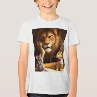 Geïrriteerde Leeuw met Curious Cub en Tiny Mouse – Tri-Blend Shirt