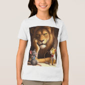 Geïrriteerde Leeuw met Curious Cub en Tiny Mouse – Tri-Blend Shirt (Voorkant)