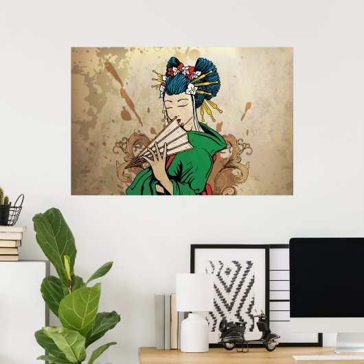 Geisha 芸 Japans poster voor horizontale afdrukken  (Thuiskantoor)