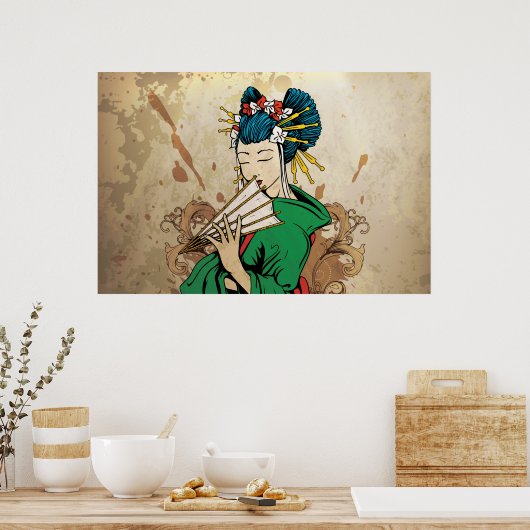 Geisha 芸 Japans poster voor horizontale afdrukken  (Keuken)