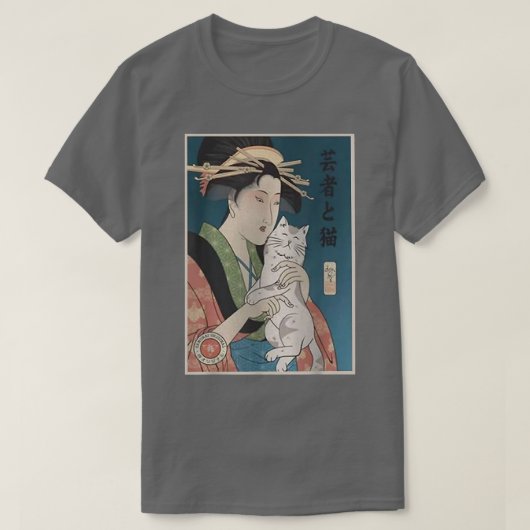 Geisha and Cat 1 Ukiyoe Japanese Warrior Lover Sam T-shirt (Design voorkant)