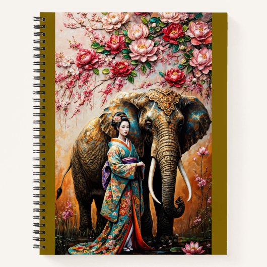 geisha and elephant oil painting texture notitieboek (Voorkant)
