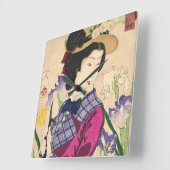 Geisha and Irises Japanese Woodblock Art Ukiyo-e Vierkante Klok (Hoek)